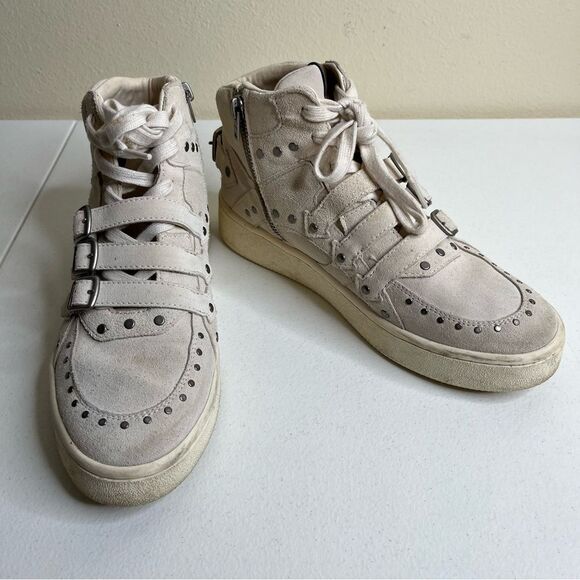 Coach Suede High Top Cream Rivets Buckles Retro Moto Zipper Sneaker Women 8.5 - Picture 15 of 15